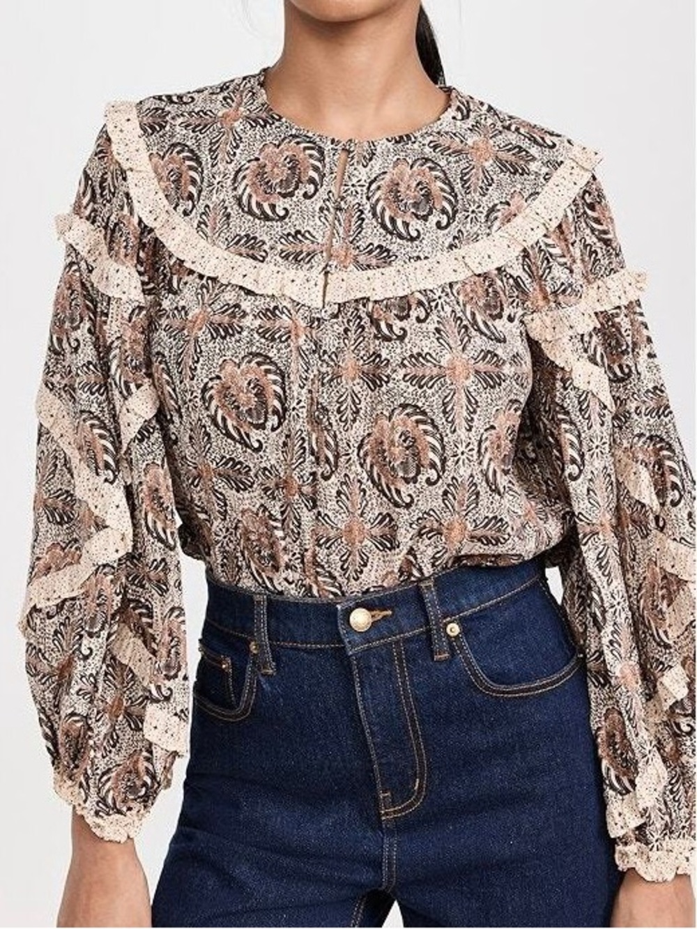 Ulla Johnson Edith Blouse Yarrow Print Ruffle Trim Peasant Top Size 4 floral